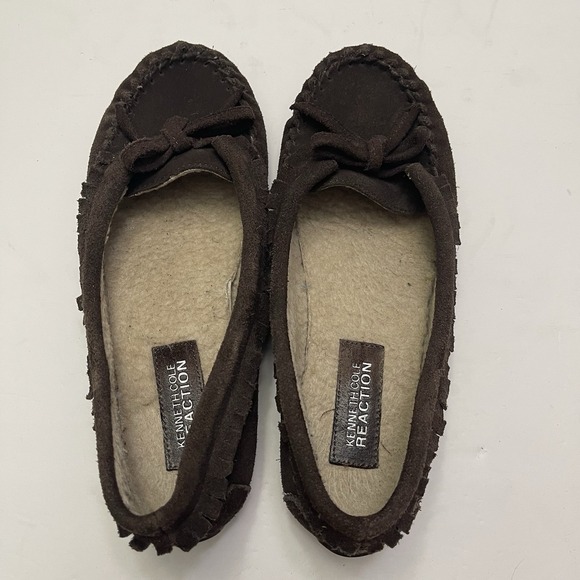 KENNETH COLE REACTION Brown Suede Sherpa Comfort Flat Slipper Shoe Womens 8 - Picture 8 of 11